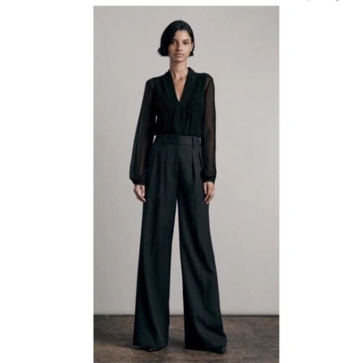 Pre-owned Rag & Bone Shelly Wide Leg Twill Pants In Black. Nwt. Size 2. Retail- $475