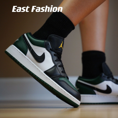 Pre-owned Jordan Nike Air  1 Low Green Toe Noble Green Black White 553558-371 Gs553560-371