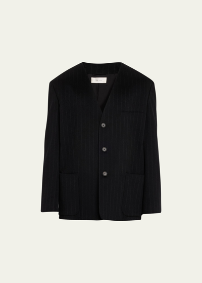 The Row Men's Toran Pinstripe Collarless Sport Jacket In Black