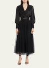 Zimmermann Silk Blouson-sleeve Wrap Top In Black