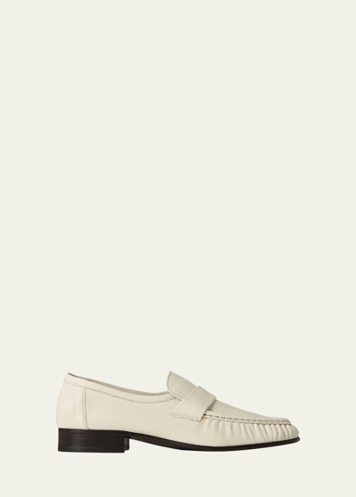 The Row Soft Leather Flat Loafers In White