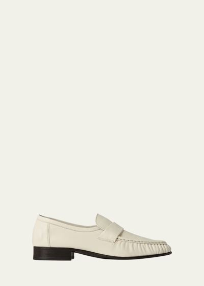 The Row Soft Leather Flat Loafers In Ivory