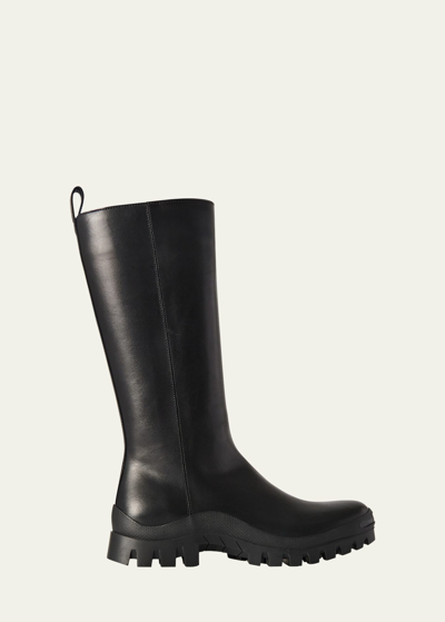 The Row Greta Leather Tall Moto Boots In Black