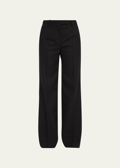 The Row Banew Pinstripe Wool Wide-leg Trousers In Black / Grey Mela