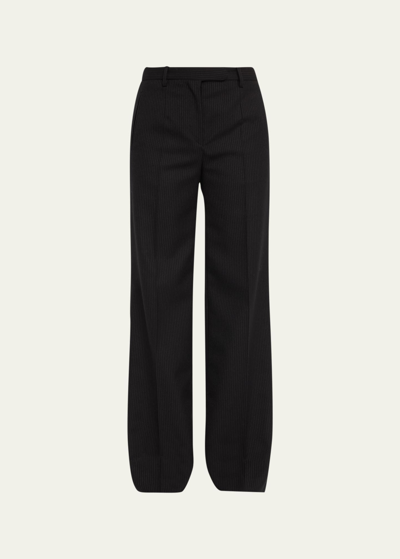 The Row Banew Pinstripe Wool Wide-leg Trousers In Black_grey_melange