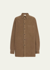 The Row Idro Corduroy Collared Shirt In Camel