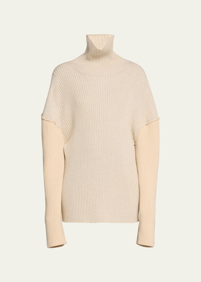 The Row Dua Colorblock Cashmere Sweater In Porcelain/clay