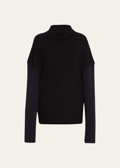 The Row Dua Colorblock Cashmere Sweater In Black & Navy