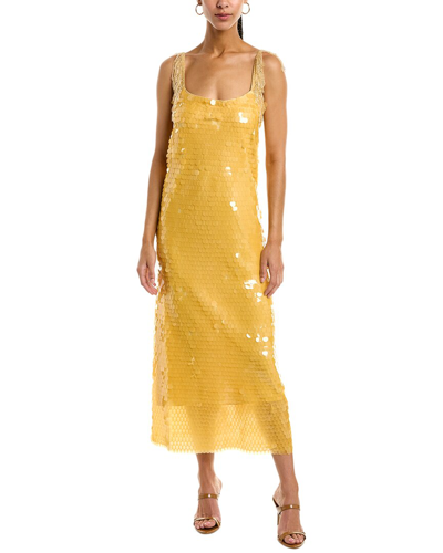 Alexis Felici Sleeveless Sequin Midi Sheath Dress In Yellow