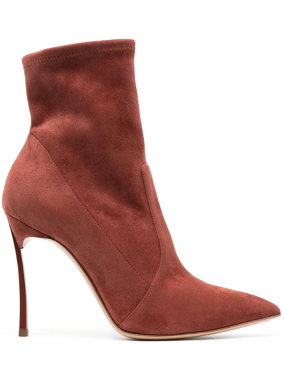 Casadei 115mm Blade Suede Ankle Boots In Pink