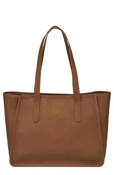 Longchamp Le Foulonné Leather Shoulder Tote In Caramel