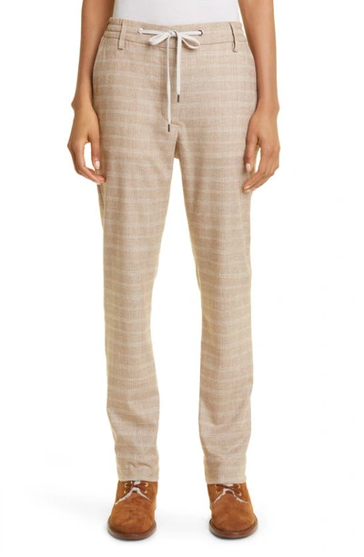 Eleventy Plaid Drawstring Waist Virgin Wool Blend Trousers In Sabbia