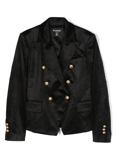 Balmain Kids' Double-breasted Corduroy Blazer In Black