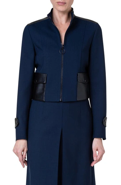 Akris Punto Faux Leather & Stretch Wool Jacket In Navy