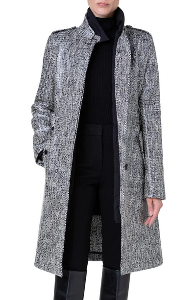 Akris Punto Lacquered Tweed Top Coat With Removable Quilt Insert In Black Cream