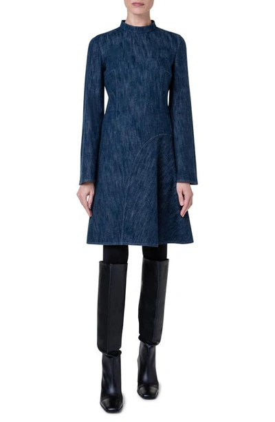 AKRIS PUNTO LONG SLEEVE STRETCH COTTON & WOOL DENIM DRESS