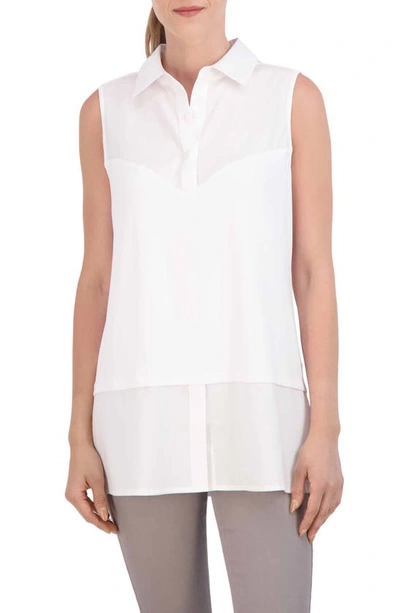 Foxcroft Mixed Media Sleeveless Layered Shirt In White