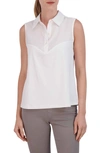 Foxcroft Mixed Media Sleeveless Button-up Shirt In White