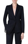 Akris Punto Wool Crepe Blazer Jacket With Intarsia Fringe Detail In 009 Black