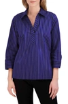 Foxcroft Sophia Stripe Three-quarter Sleeve Stretch Tunic In Blue Iris