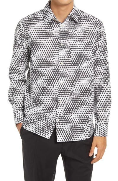 Ted Baker Hudson Geo Tile Long Sleeve Button-up Shirt In White