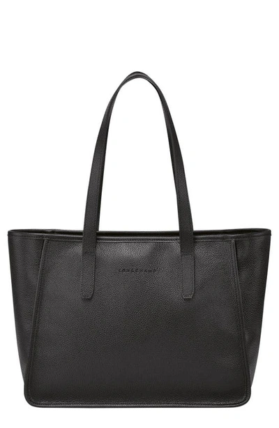 Longchamp Le Foulonné Leather Shoulder Tote In Black