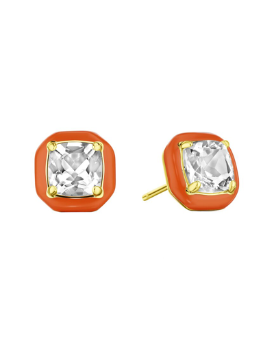House Of Frosted Theresa Cushion Cut White Topaz Enamel Stud Earrings In Orange