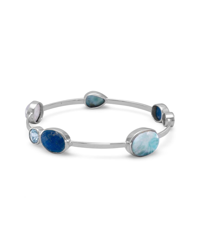 Liv Oliver Sterling Silver Multi Gemstone Bangle Bracelet In Blue