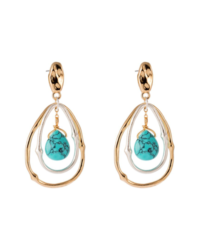 Liv Oliver 18k Gold & Silver Two Tone Oval Turquoise Earrings In Blue