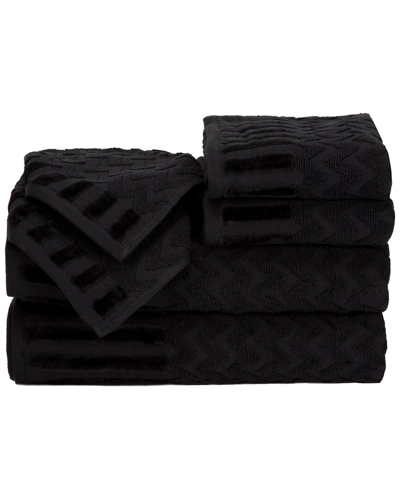 Lavish Home Chevron Egyptian Cotton 6pc Towel Set In Black