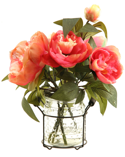 D&W SILKS D&W SILKS PINK PEONIES IN GLASS JAR WITH METAL HANDLE