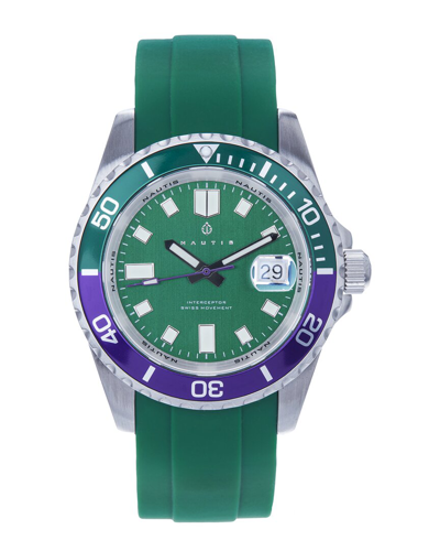 Nautis Men Interceptor Rubber Watch In Green / Silver