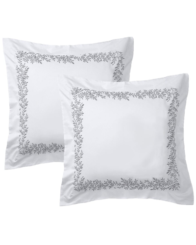 Melange Home Floral Vine Embroidery Set Of 2 Euro Shams In Grey