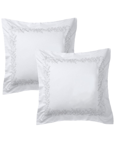 Melange Home Floral Vine Embroidery Set Of 2 Euro Shams In White