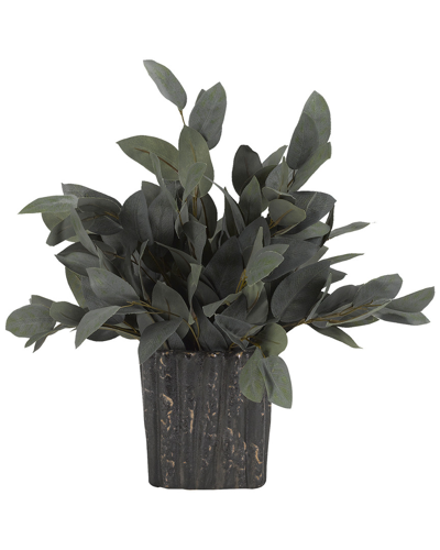 D&w Silks Setsmall Grey/green Eucalyptus In Oval Ceramic Planter