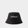 Off-white Wide Brim Polyester Bucket Hat In Black