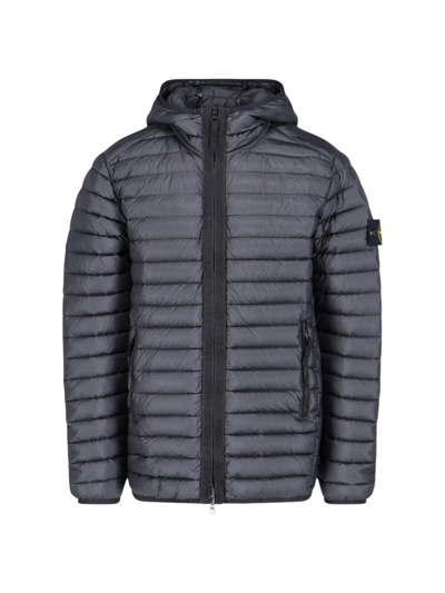 Stone Island Packable Down Hooded Jacket In Recycled Nylon In Black