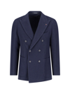 Tagliatore Blue Double-breasted Jacket With Patch Pockets In Blue