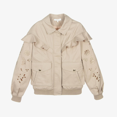 Chloé Teen Girls Beige Embroidered Jacket