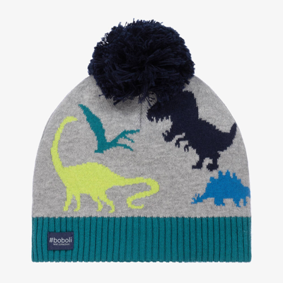 Boboli Kids' Boys Grey Cotton Knit Dinosaur Hat