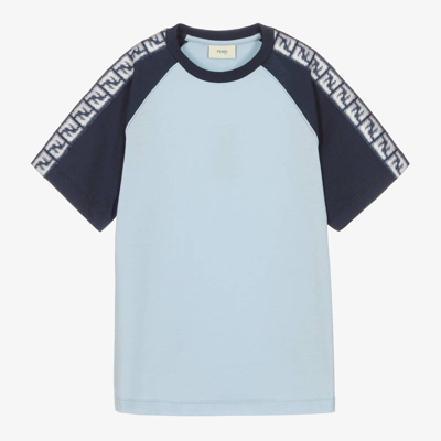 Fendi Teen Boys Blue Cotton Logo T-shirt