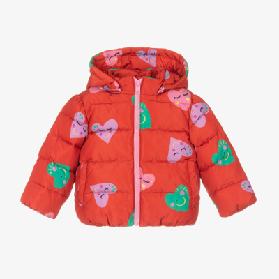Stella Mccartney Babies'  Kids Girls Red Happy Hearts Puffer Jacket In Multicolor