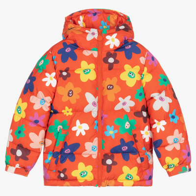 Stella Mccartney Kids Girls Mullticolour Floral Puffer Jacket In Orange