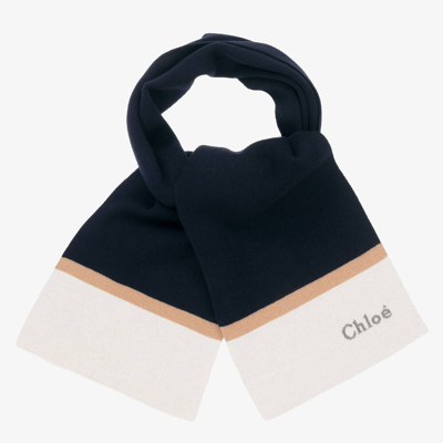 Chloé Kids' Girls Navy Blue Cotton & Wool Knit Scarf