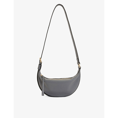 Allsaints Half Moon Leather Cross-body Bag In Slate Grey