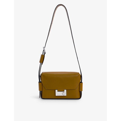 Allsaints Womens Bronze Green Frankie Logo-embossed Leather Cross-body Bag In Bronze Green