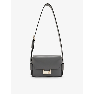 Allsaints Womens Slate Grey Frankie Logo-embossed Leather Cross-body Bag In Slate Grey
