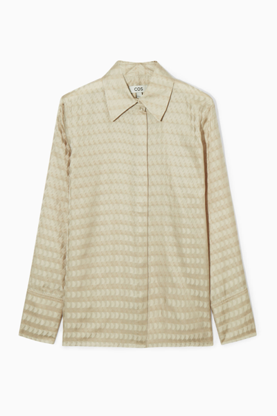 Cos Geometric-jacquard Satin Shirt In Beige