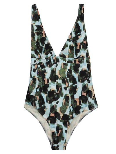 Feel Me Fab Crossy Printed One-piece Swimsuit In Green