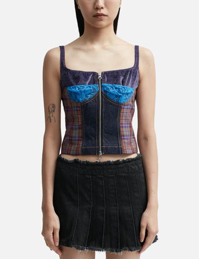 Andersson Bell Kira Lace Check Zip-up Top In Purple